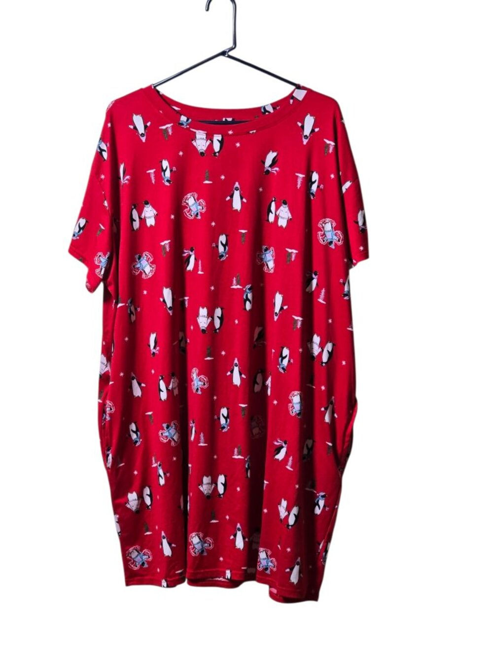 Joyspun 2X 3X Christmas Sleep Shirt Red Penguins Nightgown Plus Size Holiday